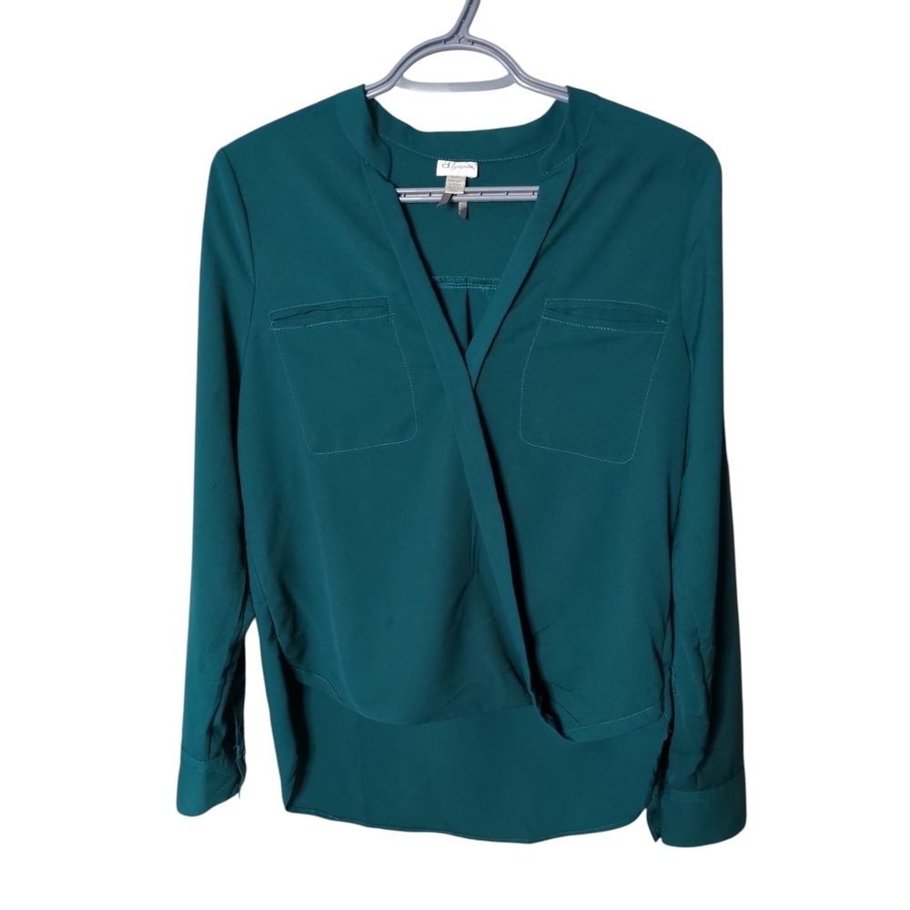 Dynamite Teal Long Sleeve Cross Front High Low Women's‎ Blouse Size Small